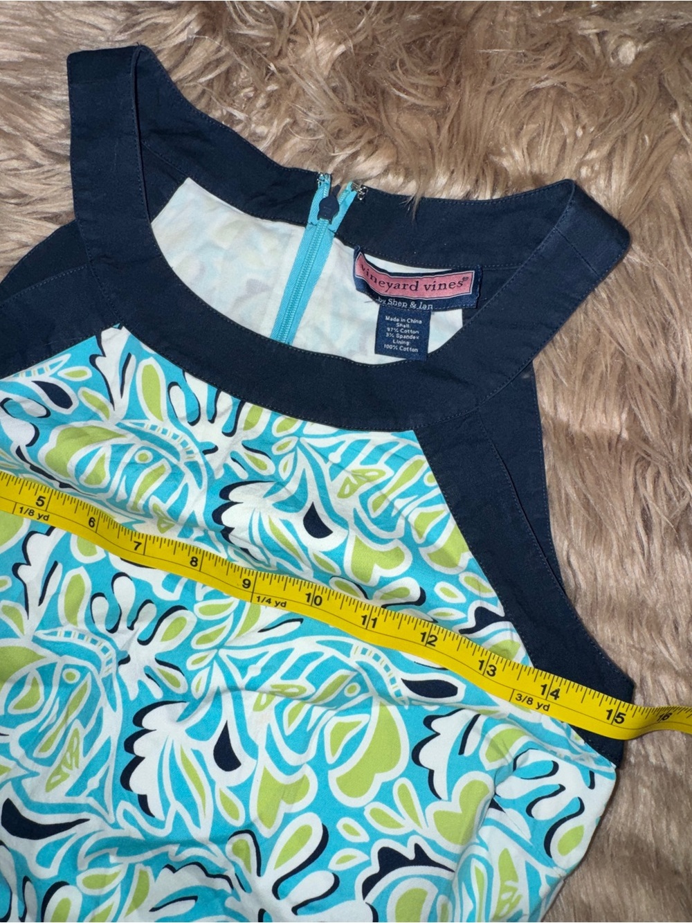 Vineyard Vines Teal, Lime & Navy Tropical Fish Patterned Mini Dress XS - Picture 4 of 5